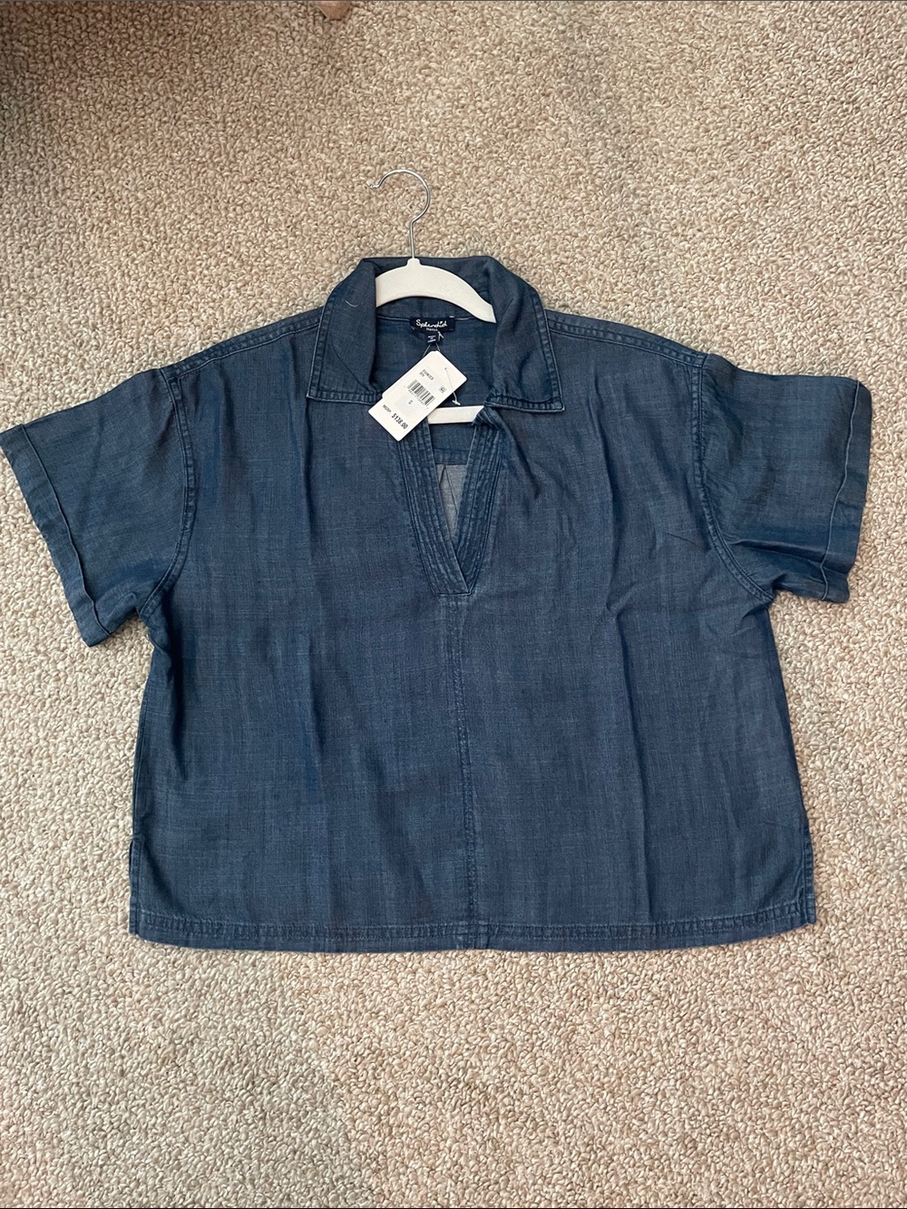 Splendid Indigo light weight Denim-Look Short Sleeve Popover